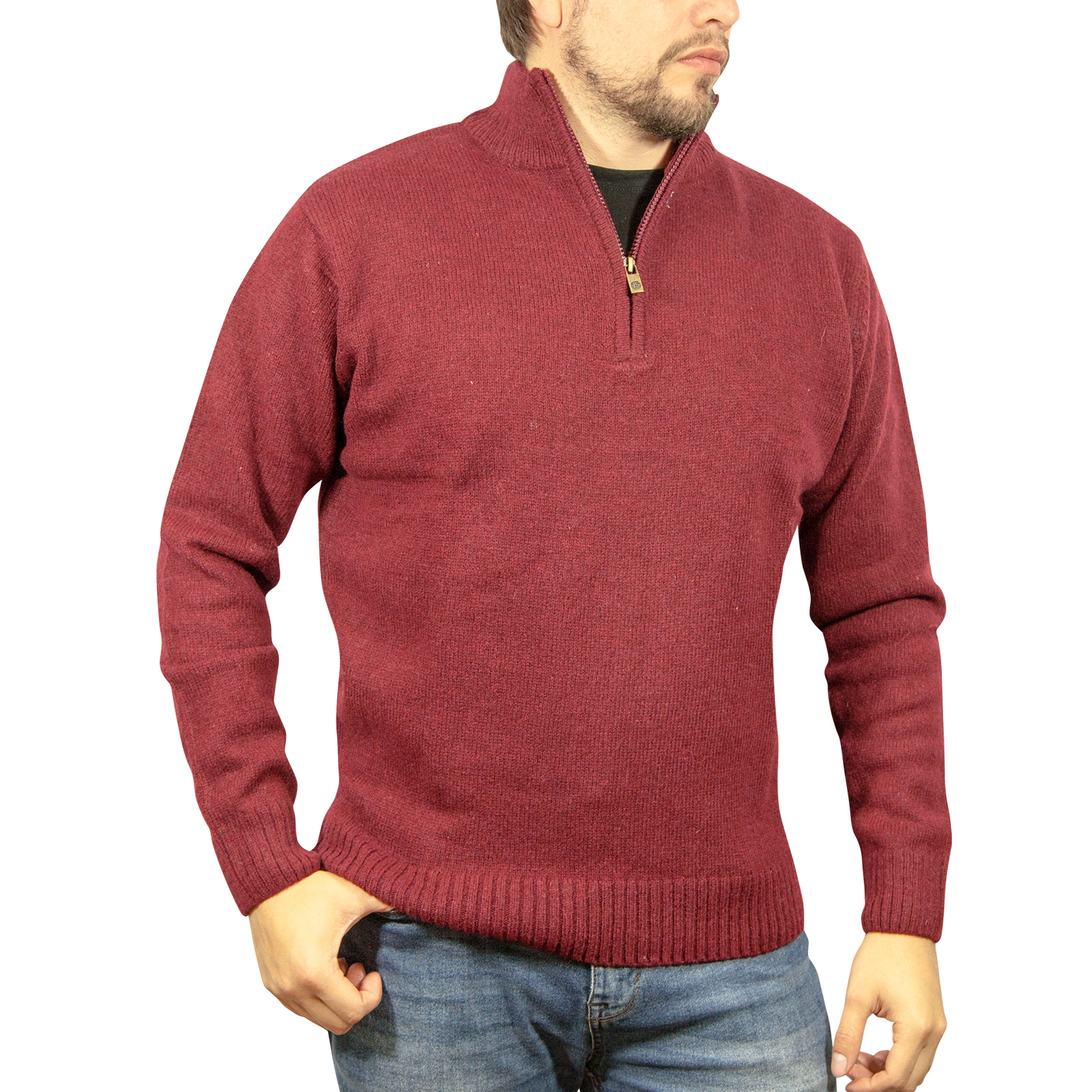 100% SHETLAND WOOL Half Zip Up Knit JUMPER Pullover Mens Sweater Knitted New - Picture 4 of 143
