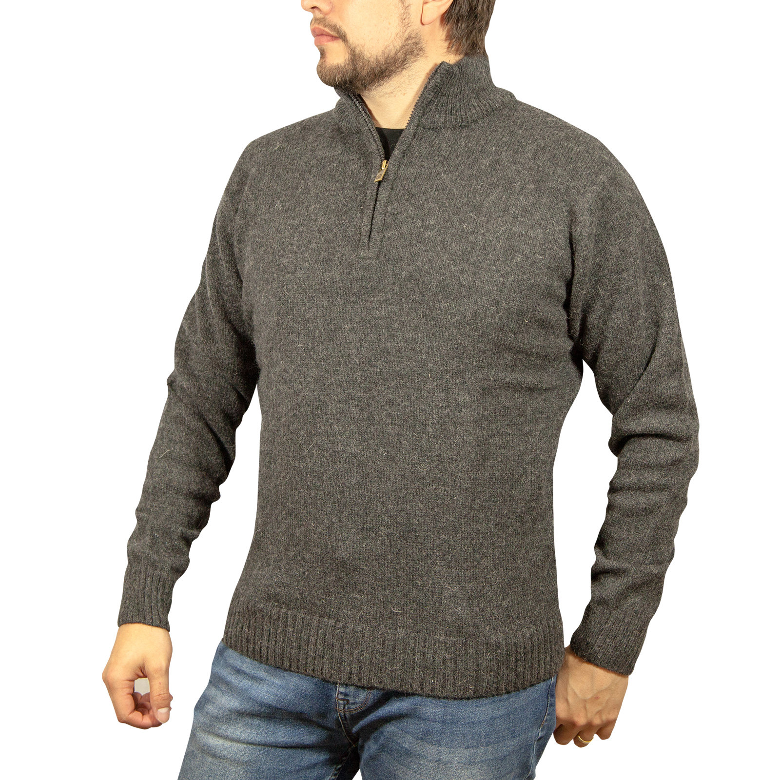 100% SHETLAND WOOL Half Zip Up Knit JUMPER Pullover Mens Sweater Knitted New - Picture 16 of 143