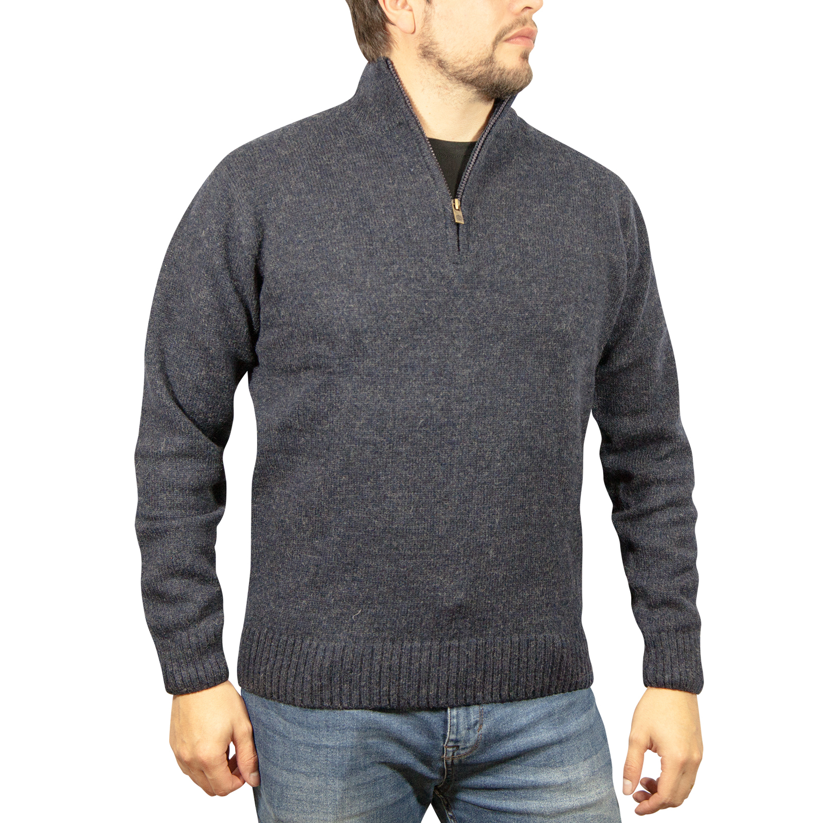 100% SHETLAND WOOL Half Zip Up Knit JUMPER Pullover Mens Sweater Knitted New - Picture 34 of 143