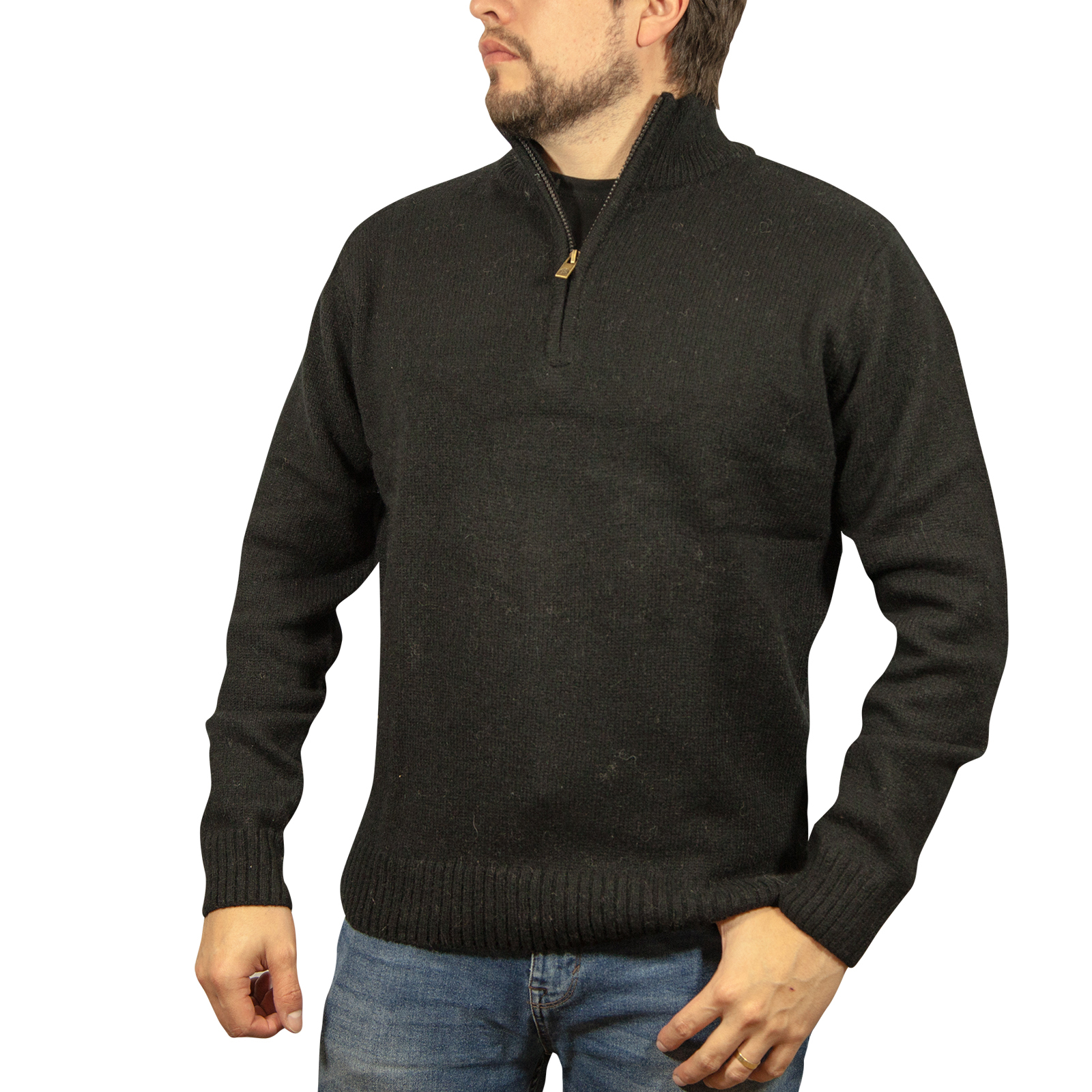 100% SHETLAND WOOL Half Zip Up Knit JUMPER Pullover Mens Sweater Knitted New - Picture 40 of 143