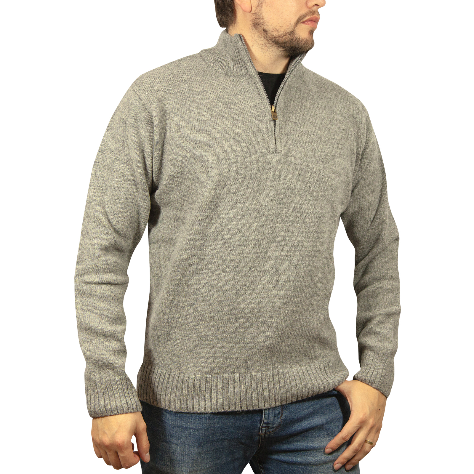 100% SHETLAND WOOL Half Zip Up Knit JUMPER Pullover Mens Sweater Knitted New - Picture 58 of 143