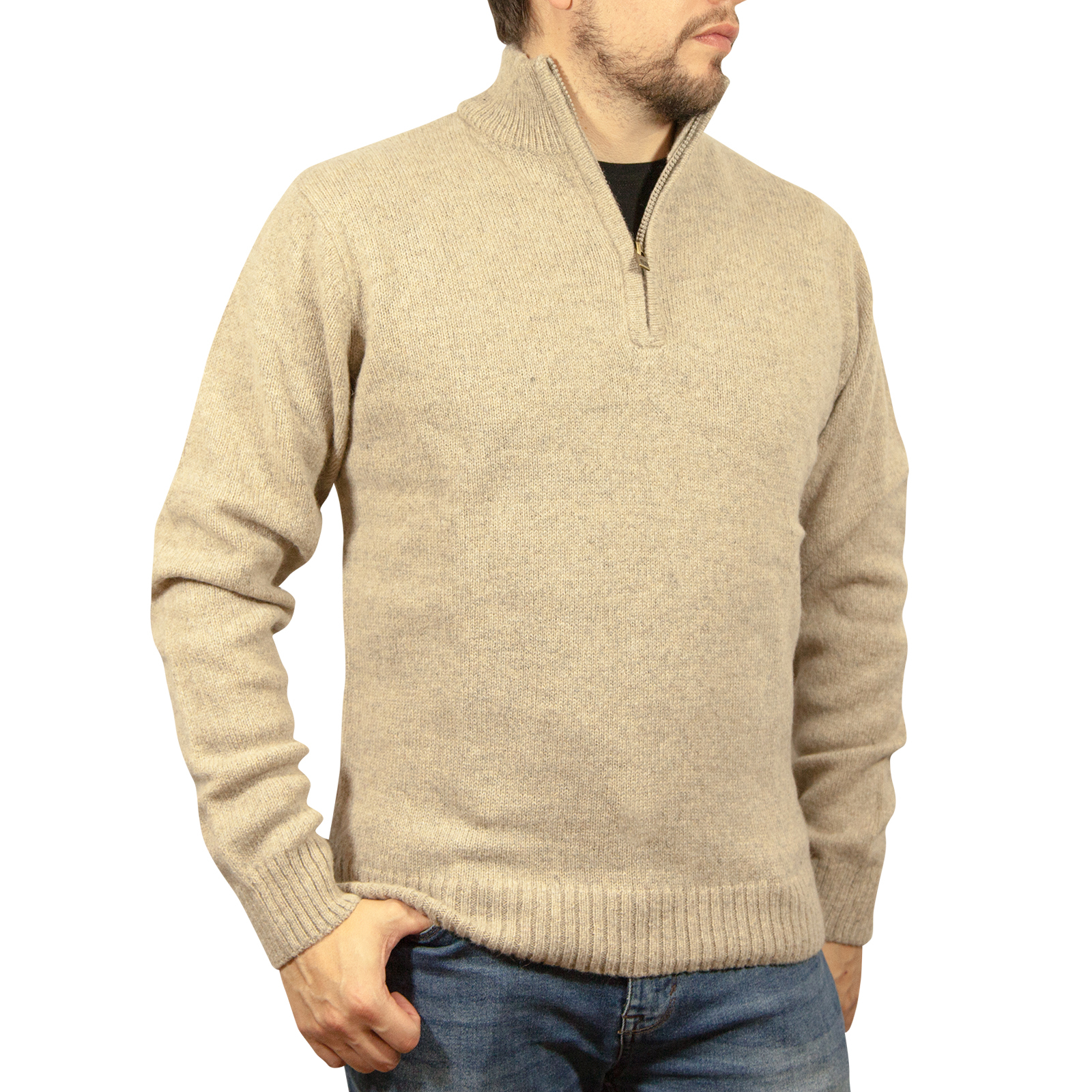 100% SHETLAND WOOL Half Zip Up Knit JUMPER Pullover Mens Sweater Knitted New - Picture 91 of 143