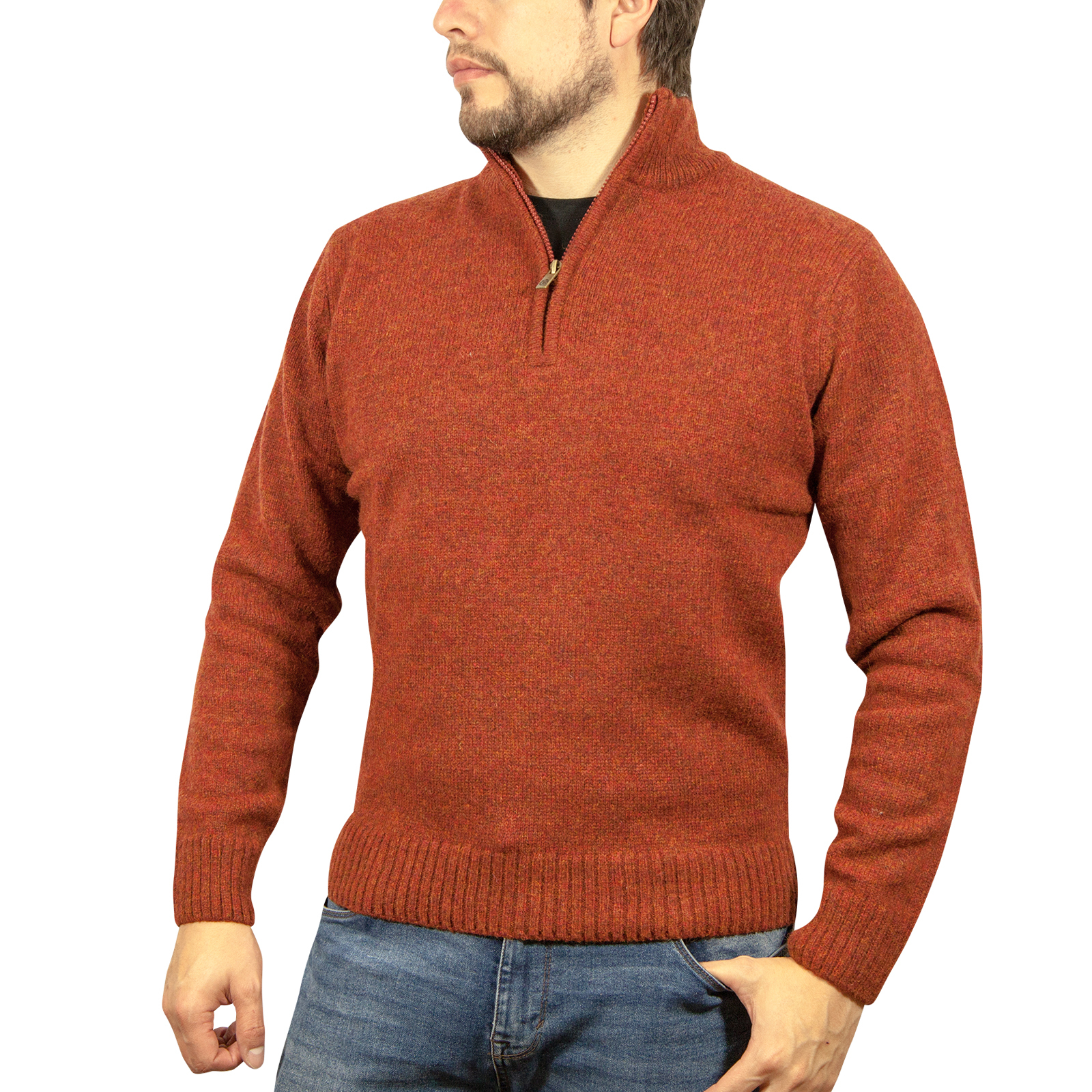 100% SHETLAND WOOL Half Zip Up Knit JUMPER Pullover Mens Sweater Knitted New - Picture 102 of 143