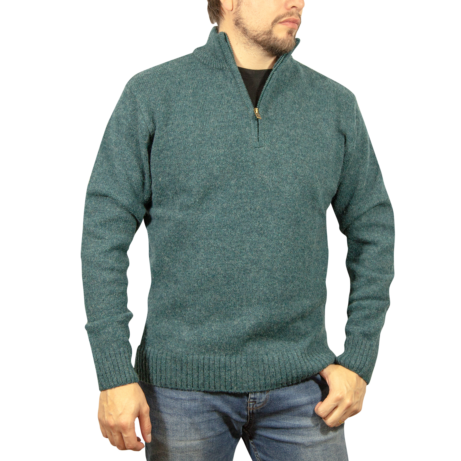 100% SHETLAND WOOL Half Zip Up Knit JUMPER Pullover Mens Sweater Knitted New - Picture 129 of 143