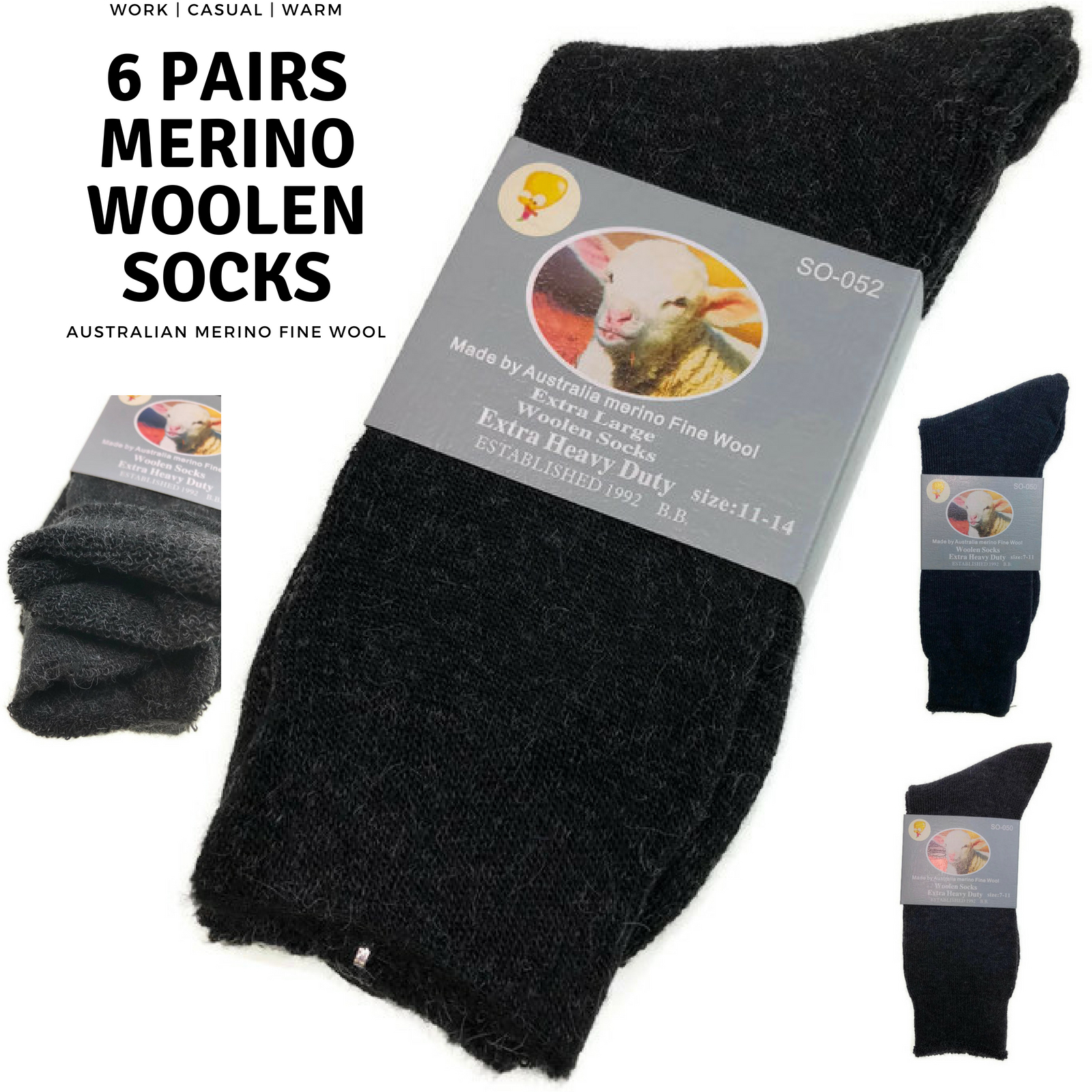 6 Pairs Merino Wool Blend Woolen Work Socks Hiking Heavy Duty Warm Thermal Bulk - Picture 34 of 34