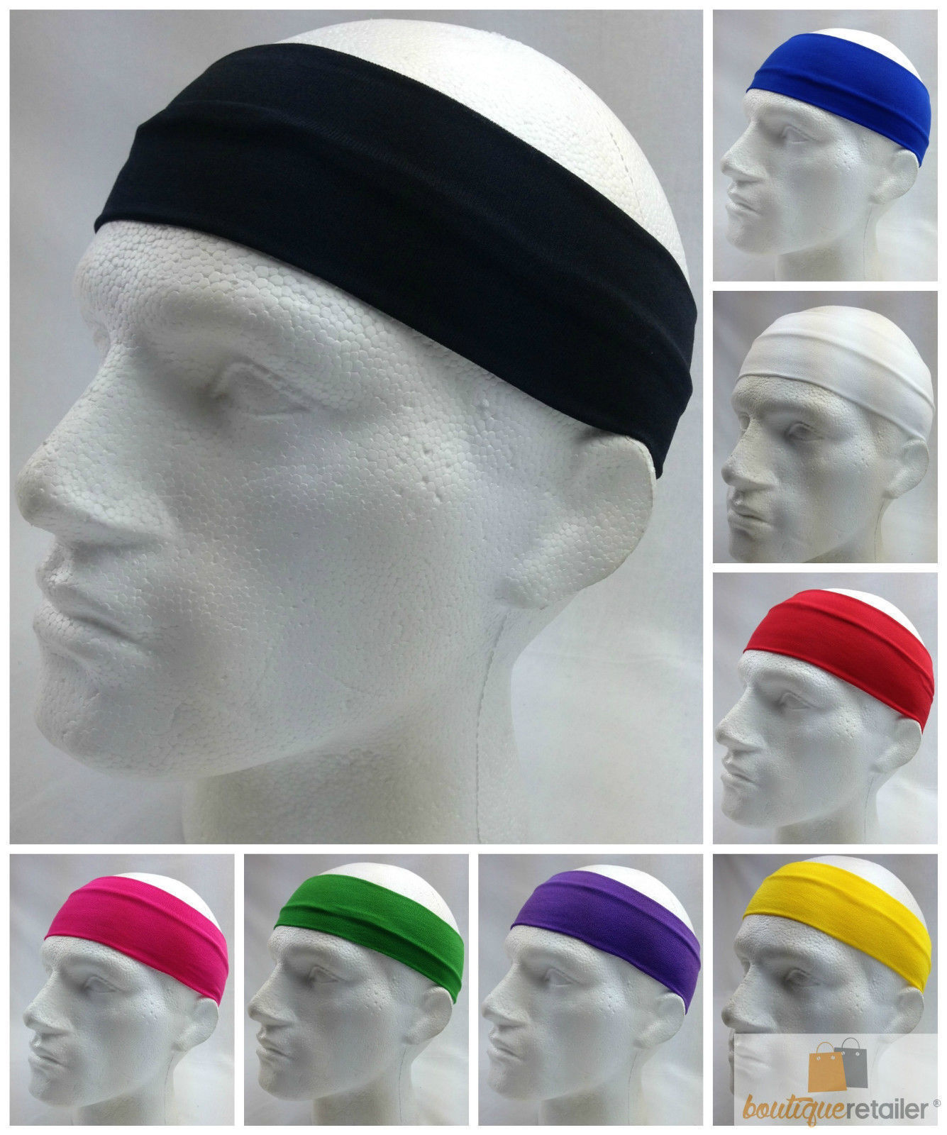 PLAIN HEADBAND Elastic Stretch Sports Yoga Hair Band Unisex 8cm Wide Wrap - Picture 16 of 128
