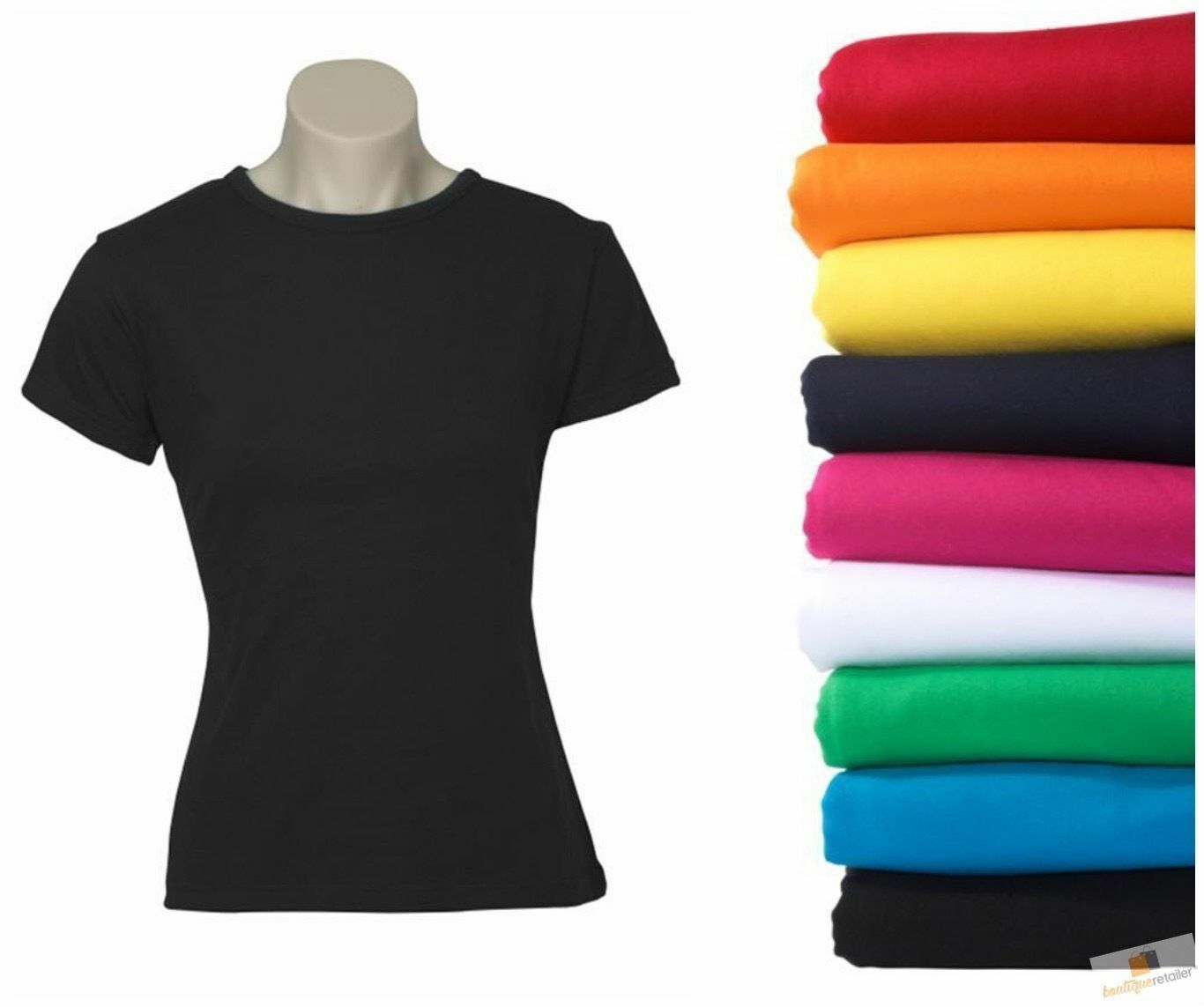 5x Women's Plain Ladies T SHIRT 100% COTTON Basic Tee Casual Top Size 6-24 BULK - Picture 4 of 122