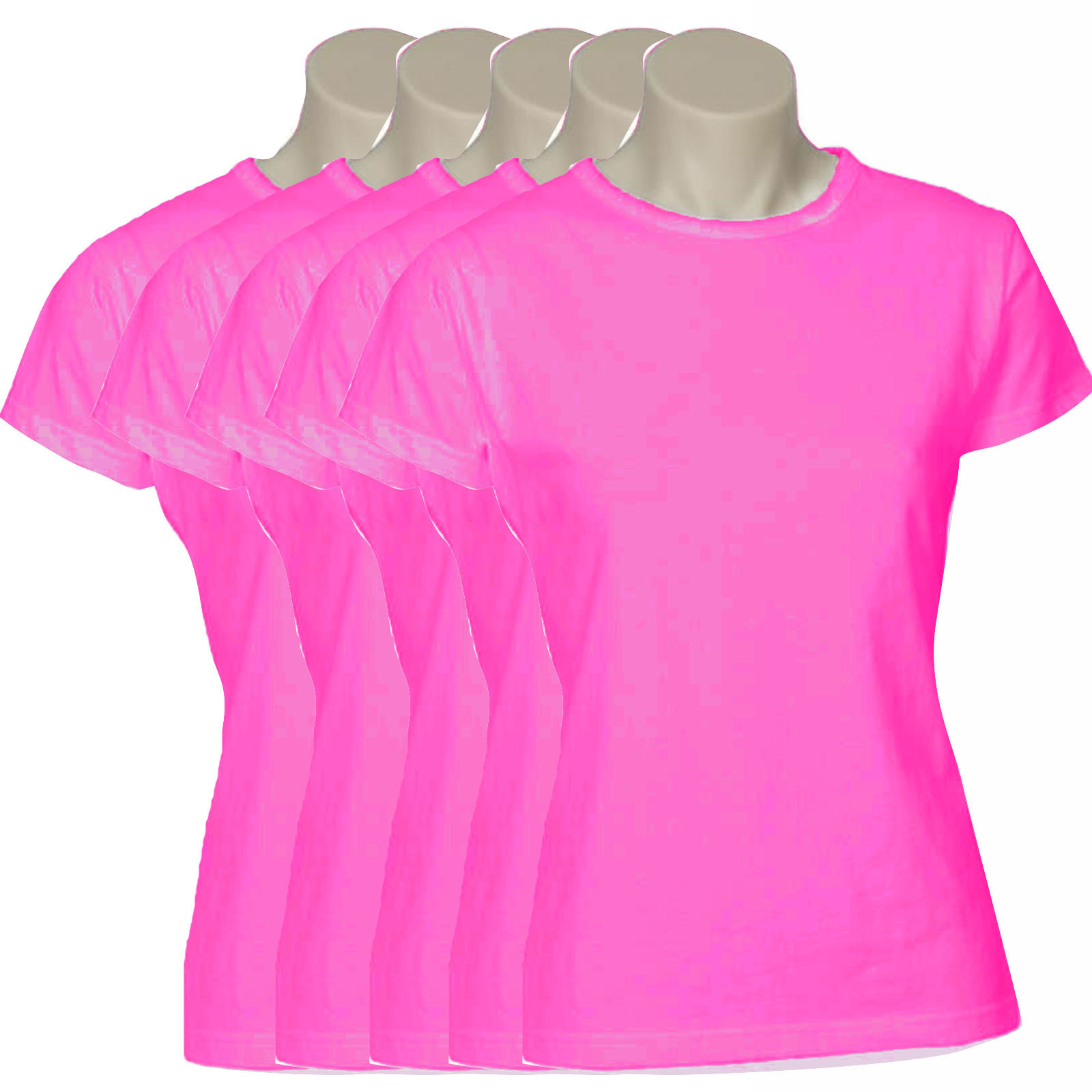 5x Women's Plain Ladies T SHIRT 100% COTTON Basic Tee Casual Top Size 6-24 BULK - Picture 54 of 122
