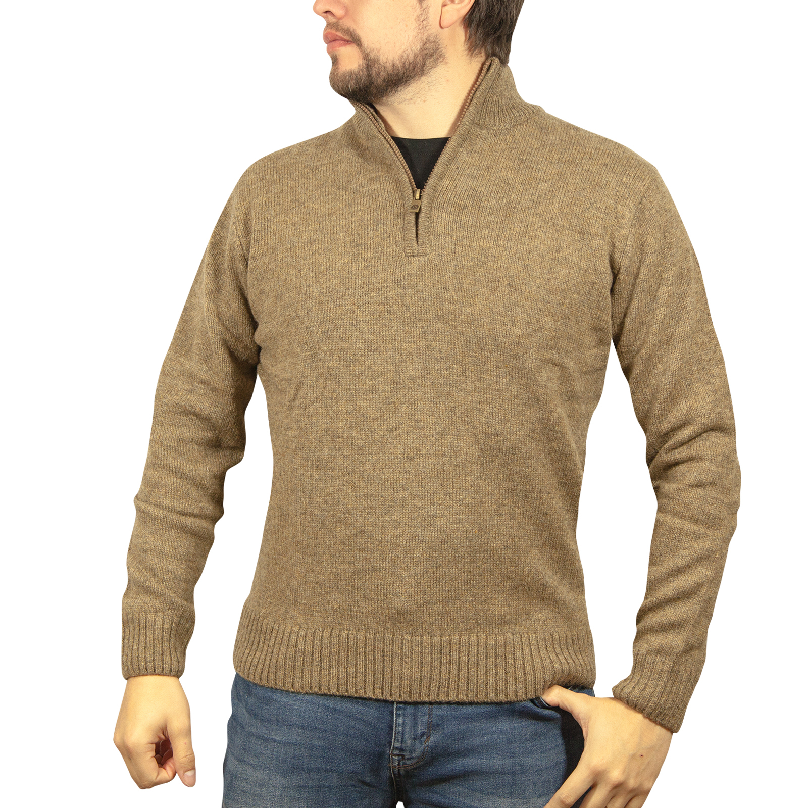 100% SHETLAND WOOL Half Zip Up Knit JUMPER Pullover Mens Sweater Knitted New - Picture 80 of 143